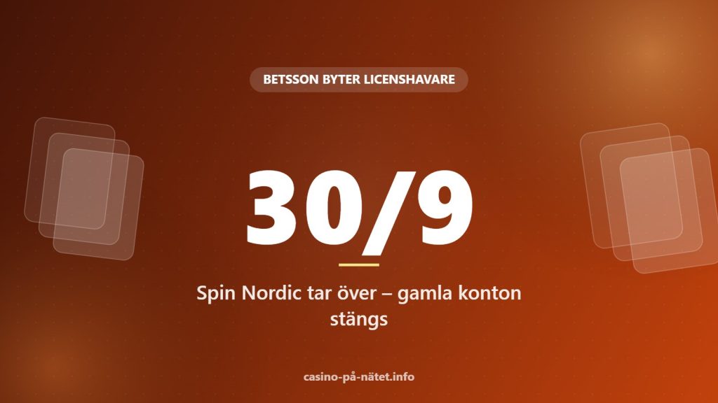 Betsson bytte licenshavare till Spin Nordic den 30 september 2026