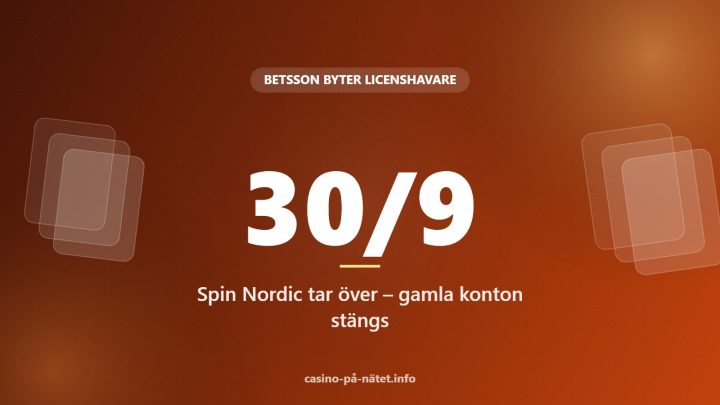 Betsson bytte licenshavare till Spin Nordic den 30 september 2026